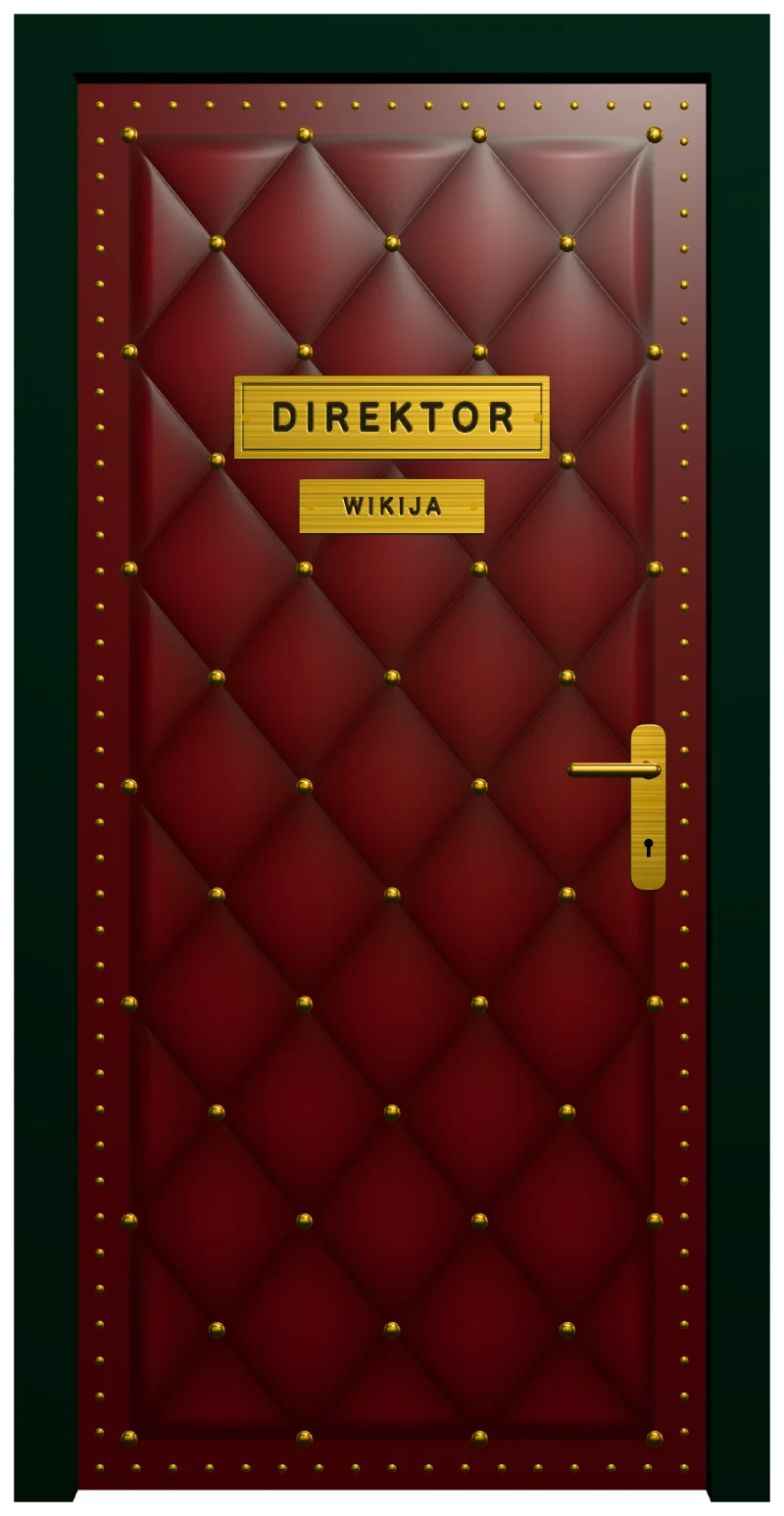 Tapacirana vrata kabineta sa mesinganim tablama DIREKTOR i WIKIJA.